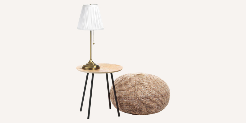 Table With Lamp Pouf White