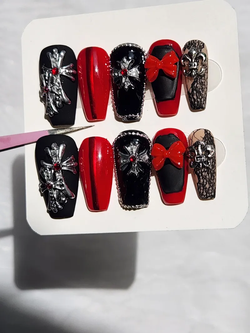 Crimson Relic Gothic Black and Red Press On Nails