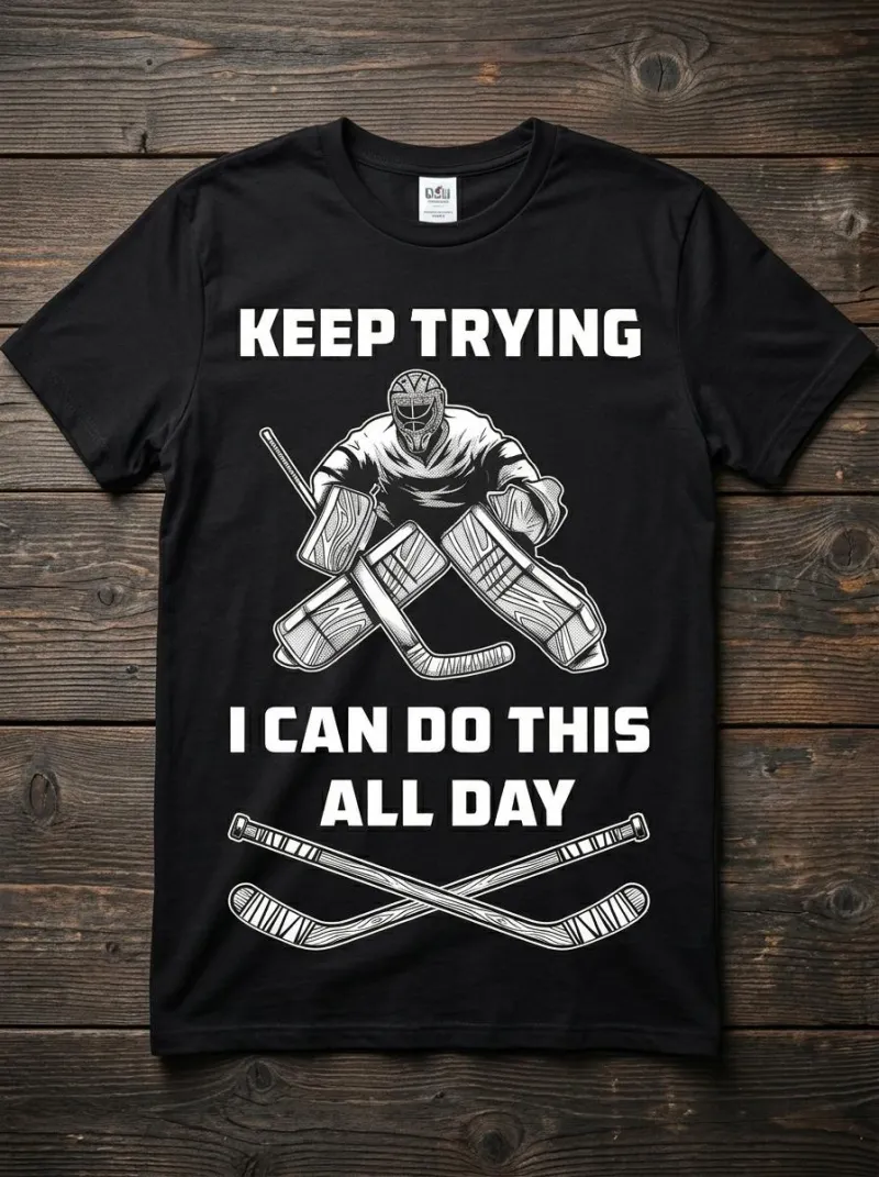 Keep Trying Funny Hockey Goalie T-Shirt | Goalie Life Tee