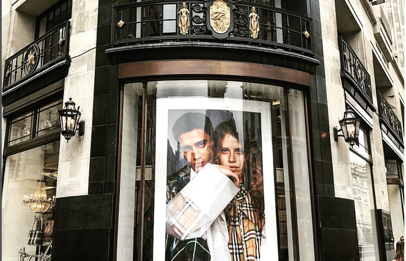 Black stone facade of Burberry on Regent Street, London