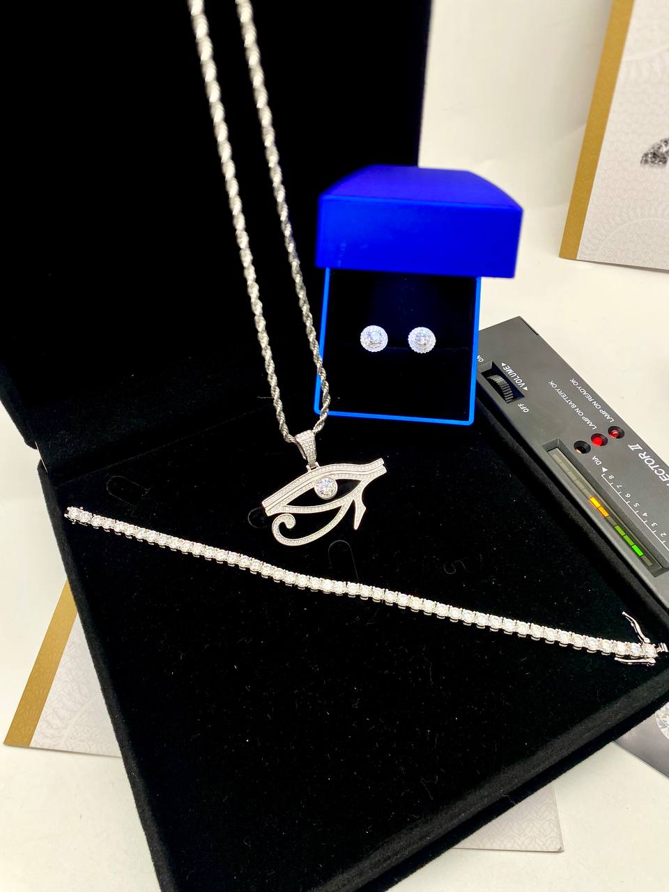 VVS Moissanite Diamond Eye Pendant with Tennis Bracelet and Earring Combo 💎💎💎💎 