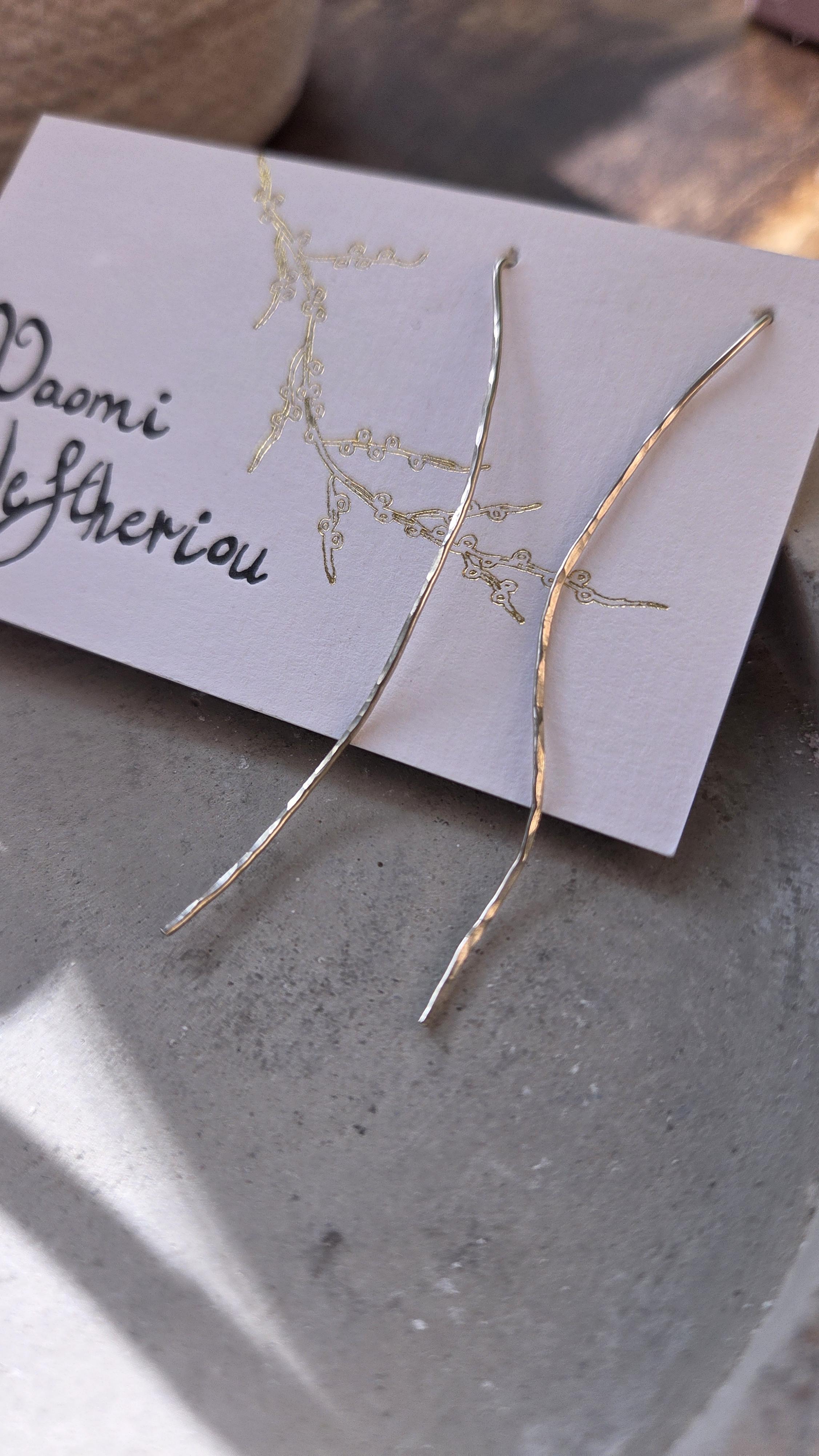 'Marks and Lines' Wire Earrings (Long Hammered Spaghetti)