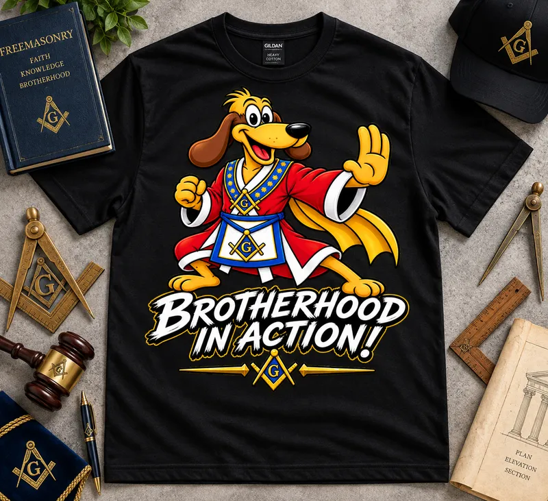 Brotherhood in Action | Masonic Cartoon T-Shirt
