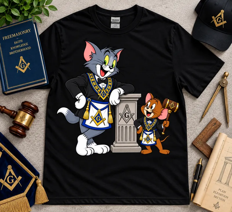 Cat & Mouse Brothers | Masonic Cartoon Cat and Mouse T-Shirt