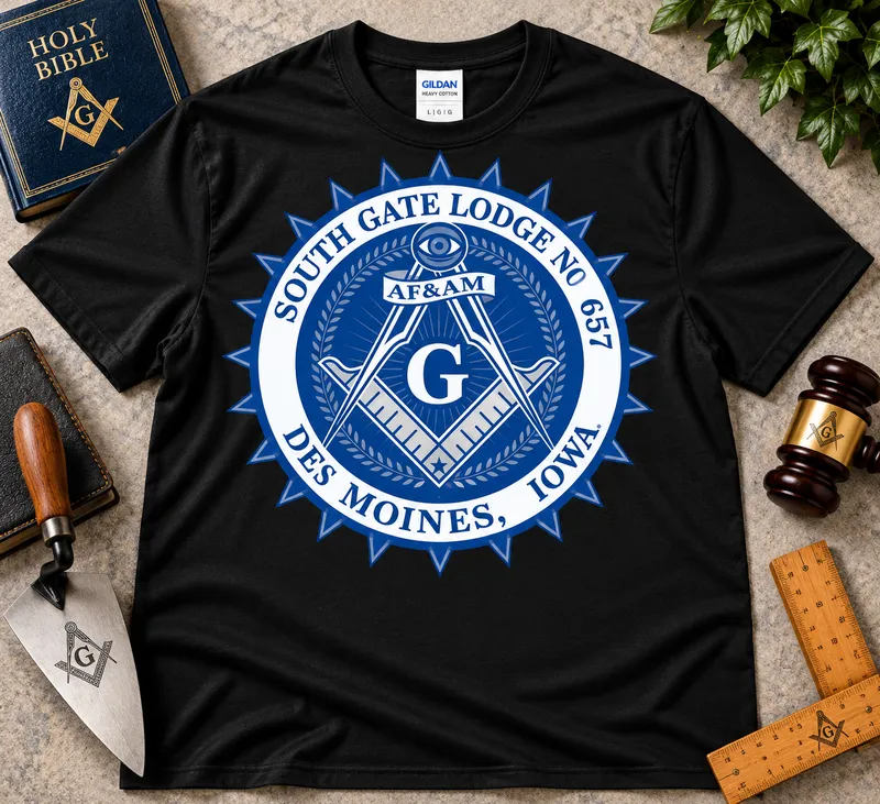 South Gate Lodge No. 657 – Classic Blue Masonic Emblem T-Shirt
