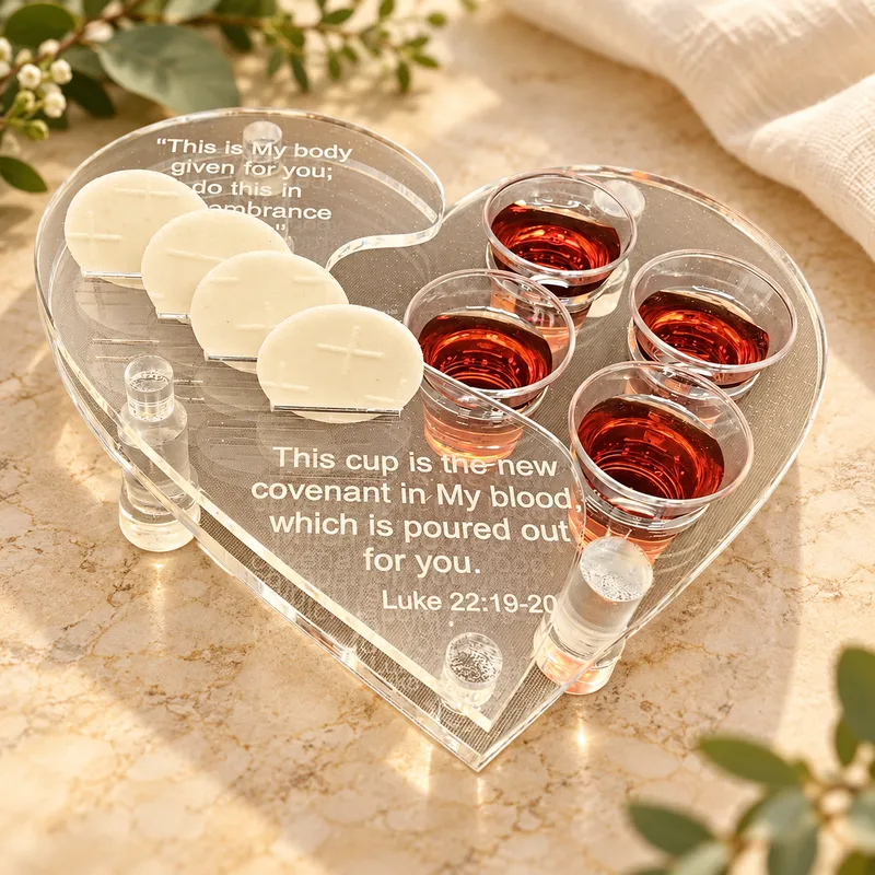 4 Holes Communion Tray Double Layer - Perspex Heart