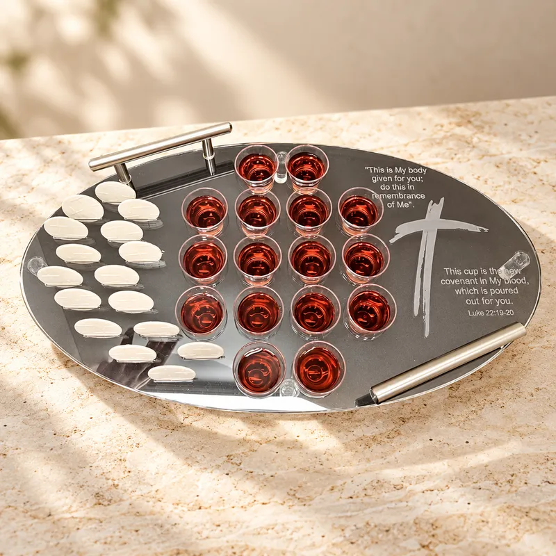 16 Holes Communion Tray with Engraved Cross & Scripture - Perspex