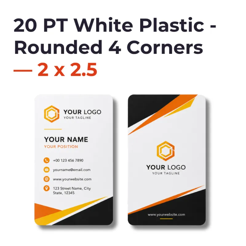 Plastic Business Cards - 20 PT White Plastic - Rounded 4 Corners — 2 x 2.5