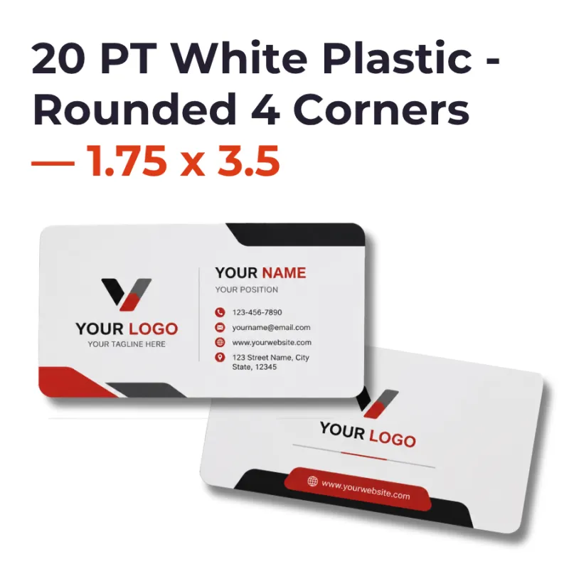 Plastic Business Cards - 20 PT White Plastic - Rounded 4 Corners — 1.75 x 3.5