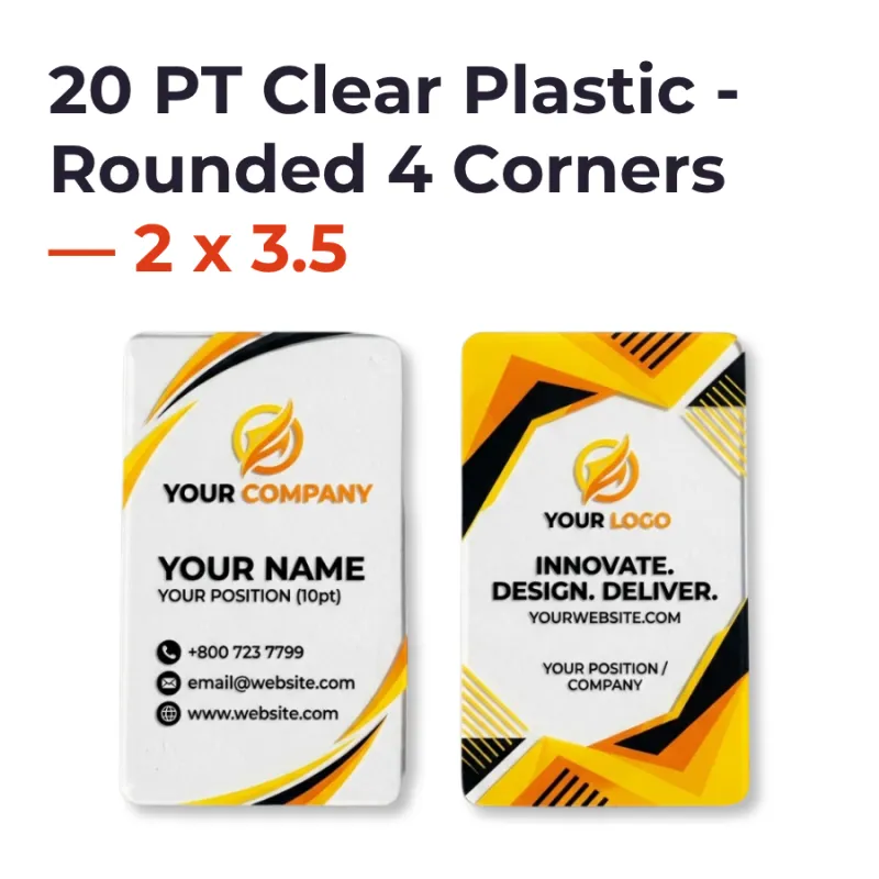 Plastic Business Cards - 20 PT Clear Plastic - Rounded 4 Corners — 2 x 3.5