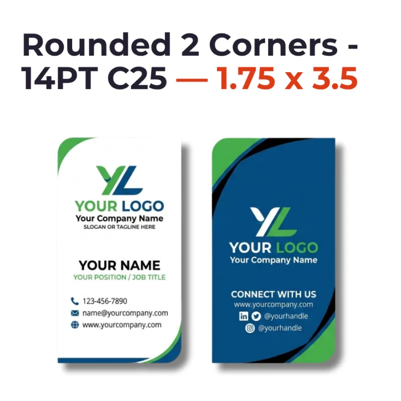 Standard Business Cards - Rounded 2 Corners - 14PT C25 — 1.75 x 3.5