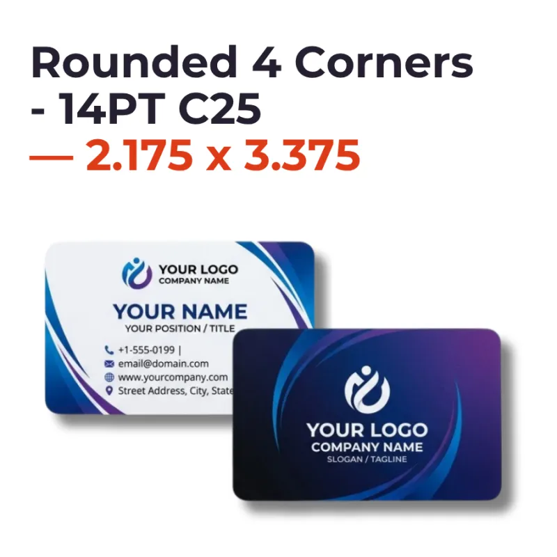 Standard Business Cards - Rounded 4 Corners - 14PT C25 — 2.175 x 3.375