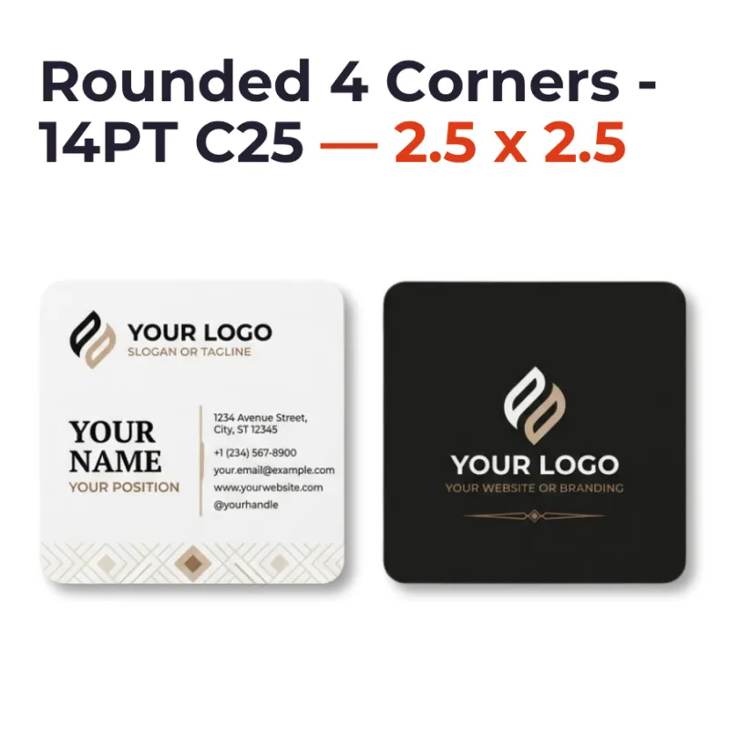 Standard Business Cards - Rounded 4 Corners - 14PT C25 — 2.5 x 2.5