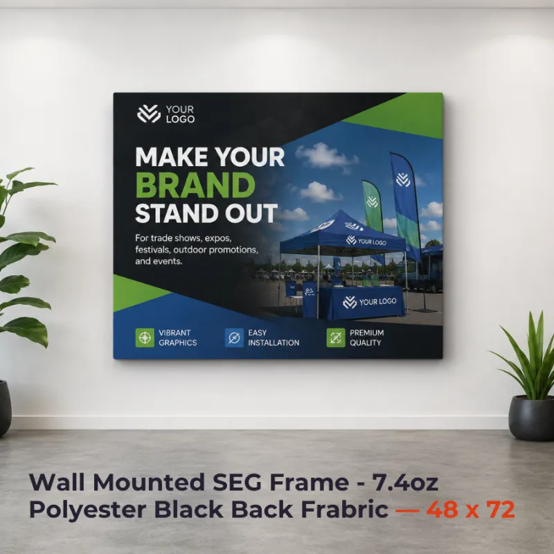 Wall Mounted SEG Frame - 7.4oz Polyester Black Back Frabric — 48 x 72