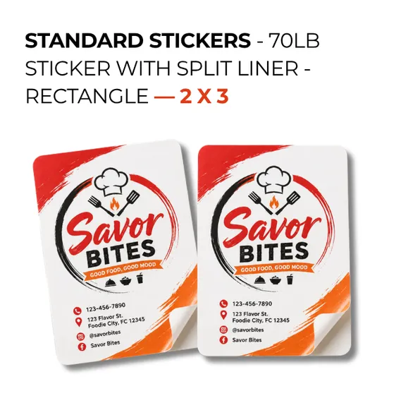 Standard Stickers- 70lb Sticker with split liner - Rectangle — 2 x 3