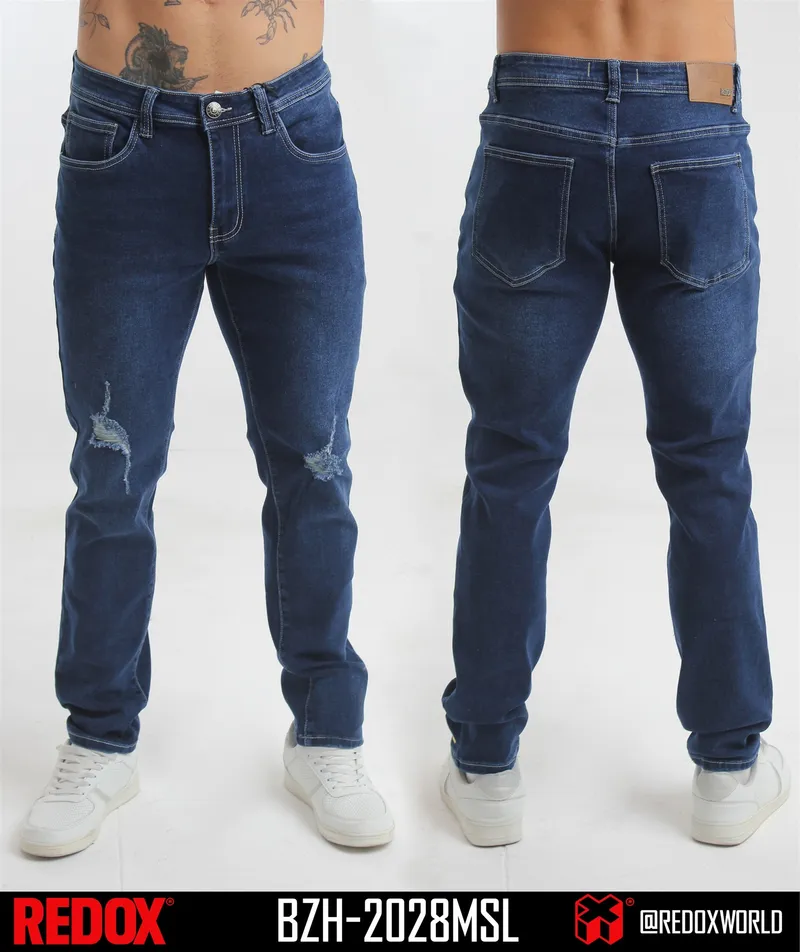 Redox Jean de Hombre Indigo Roto Rodilla BZH-2028MSL