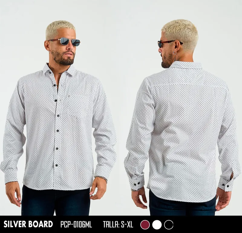 Silver Board Camisa de Hombre Blanca Puntos Azules PCP-0106ML