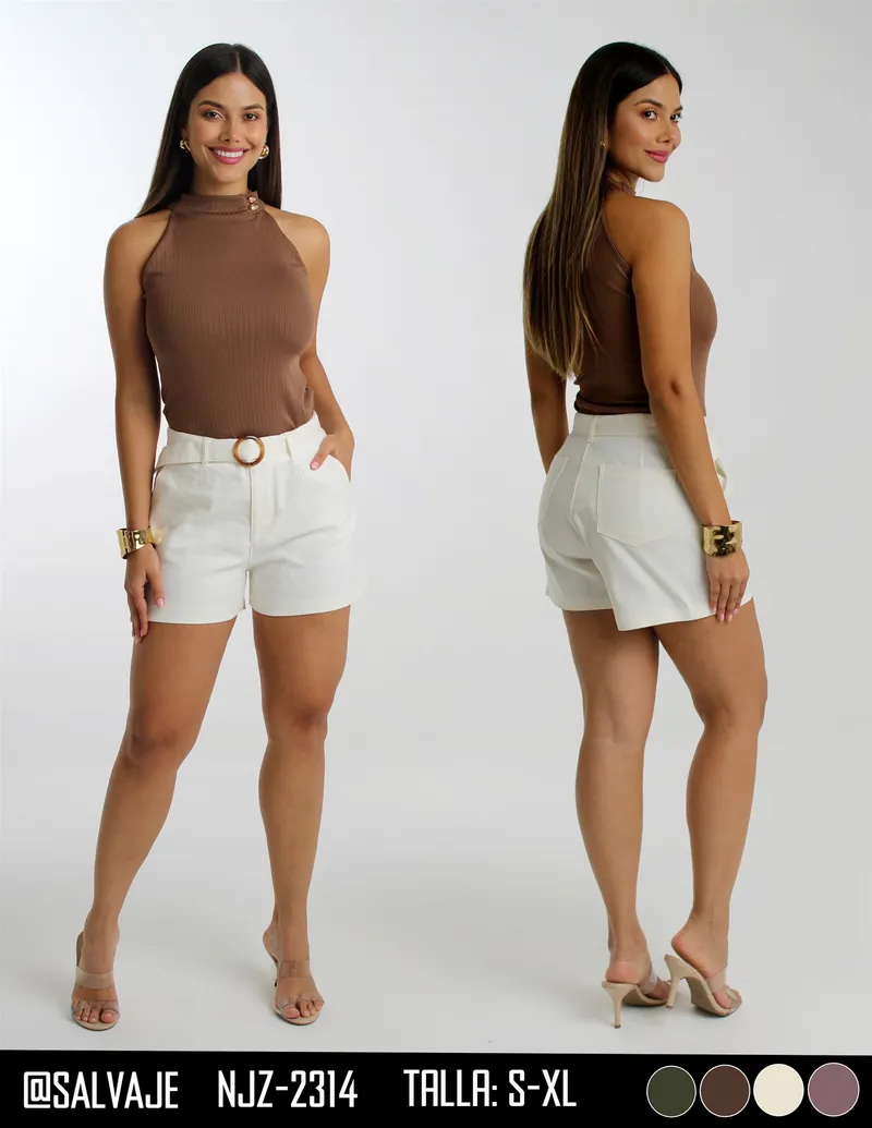 Salvaje Short de Mujer Blanco Cinturon NJZ-2314