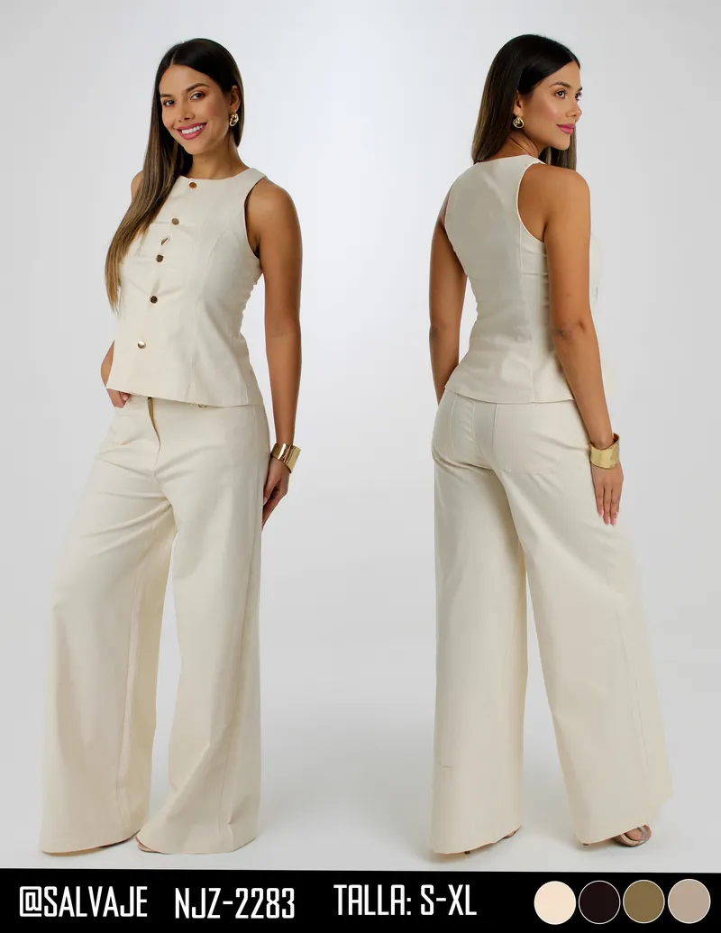 Salvaje Pantalon de Mujer Crema Ancho NJZ-2283