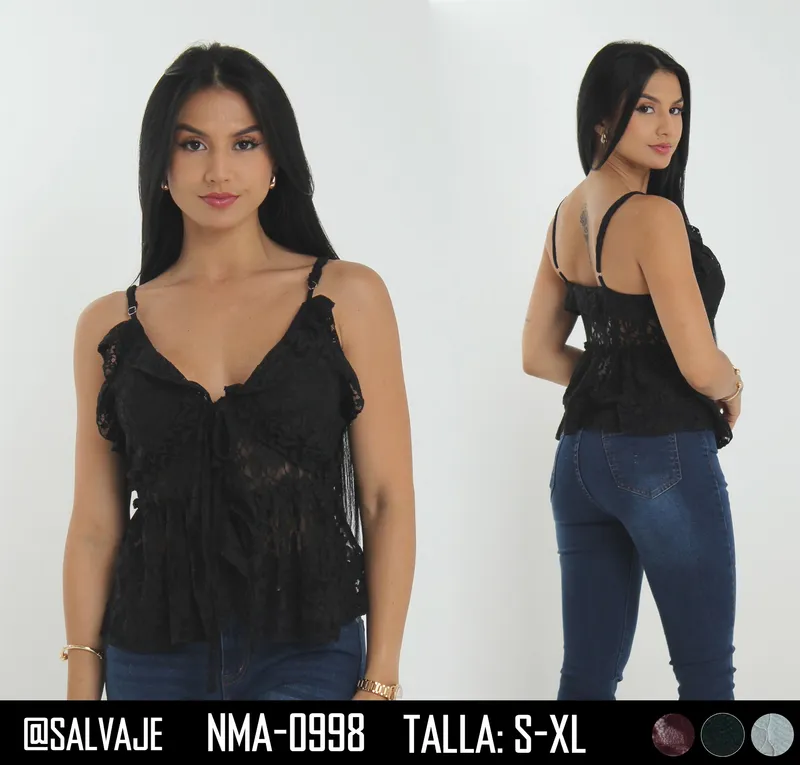 Salvaje Top de Mujer Negro Encaje NMA-0998