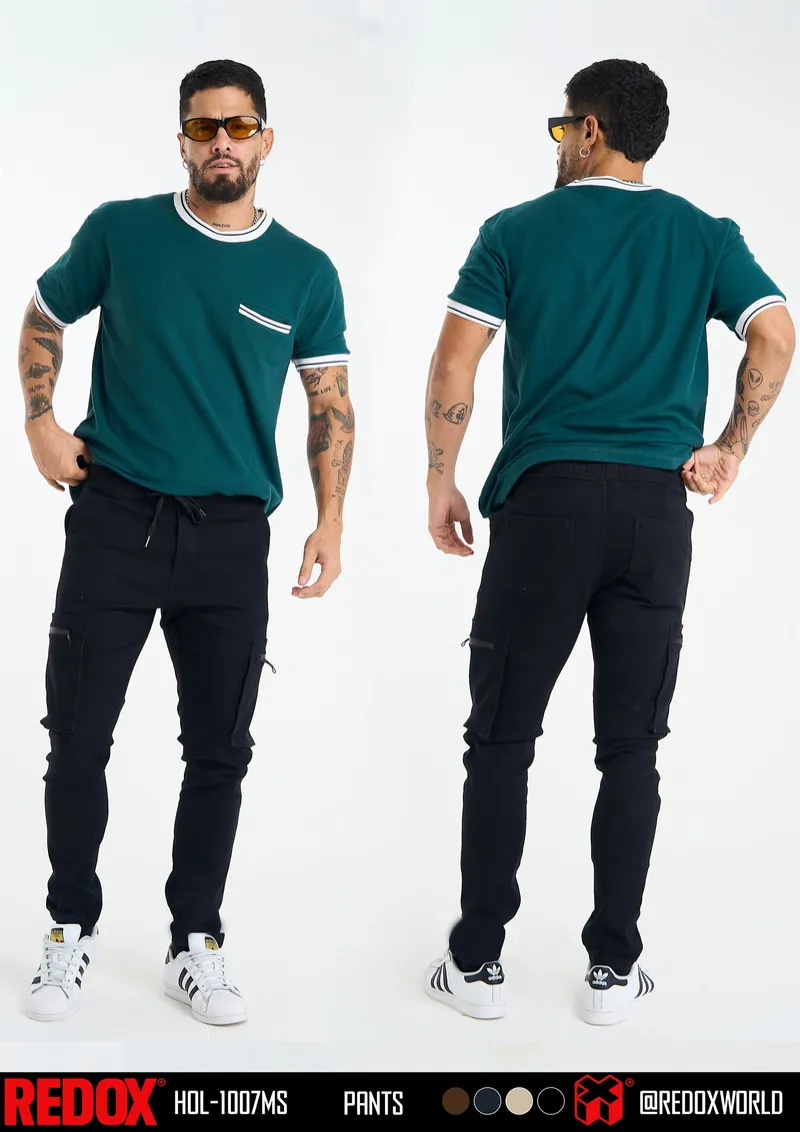 Redox Pantalon de Hombre Cargo Negro HOL-1007MS