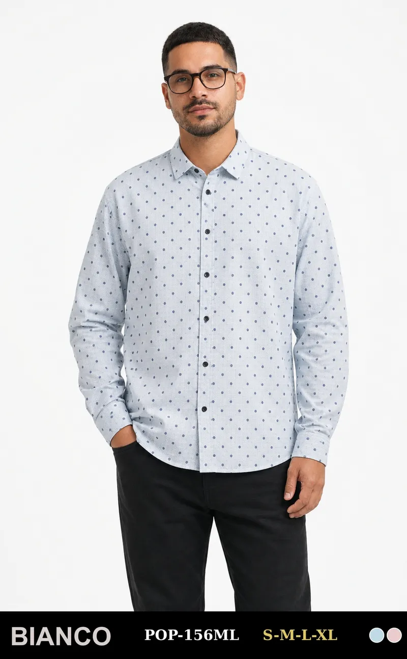 Bianco Camisa de Hombre Celeste Cruces POP-156ML
