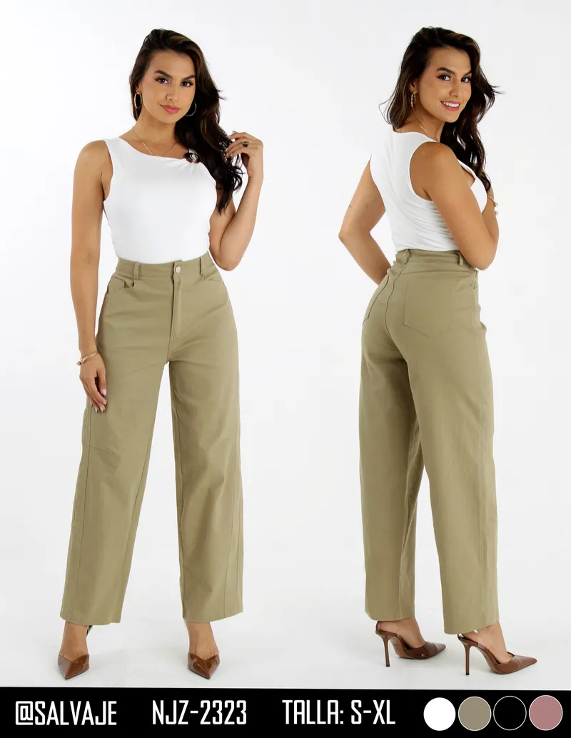 Salvaje Pantalon de Mujer Verde Oliva Palazzo NJZ-2323