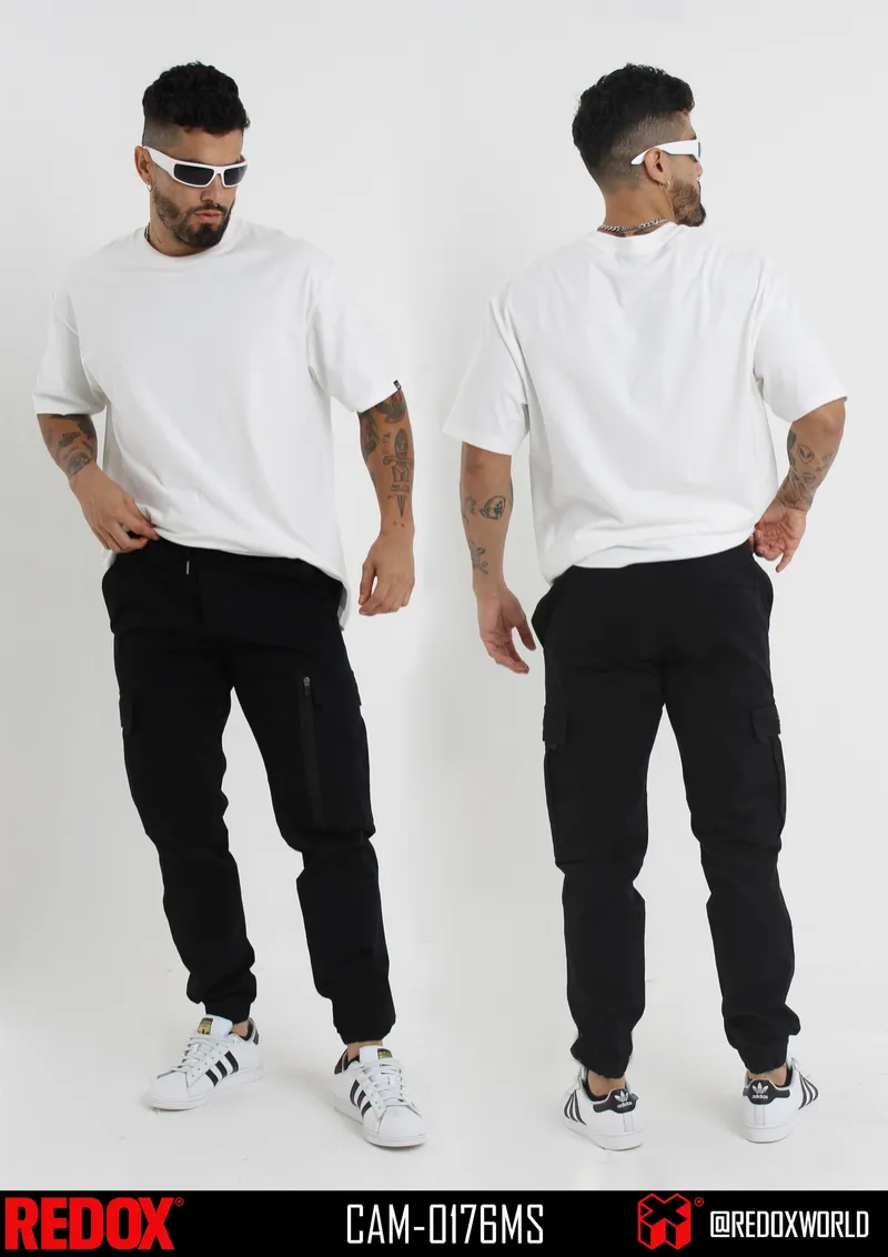 Redox Jogger de Hombre Cargo Negro Cierres CAM-0176MS