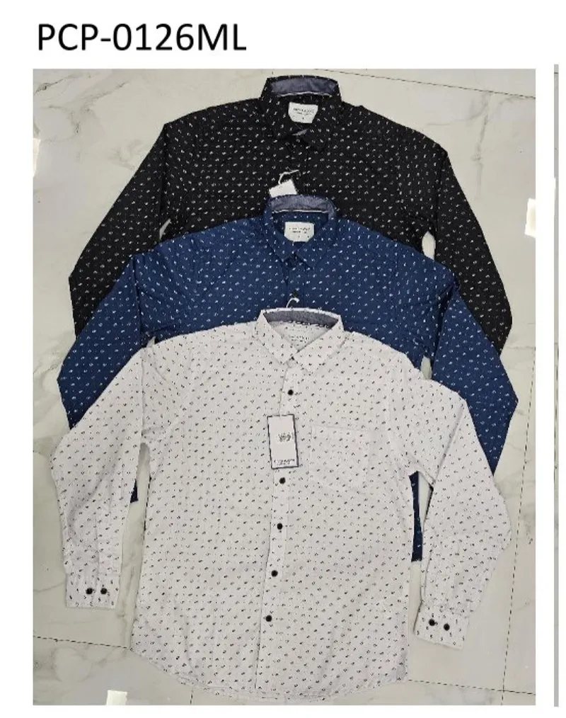Silver Board Camisa de Hombre Gris Mini Estampa PCP-0126ML