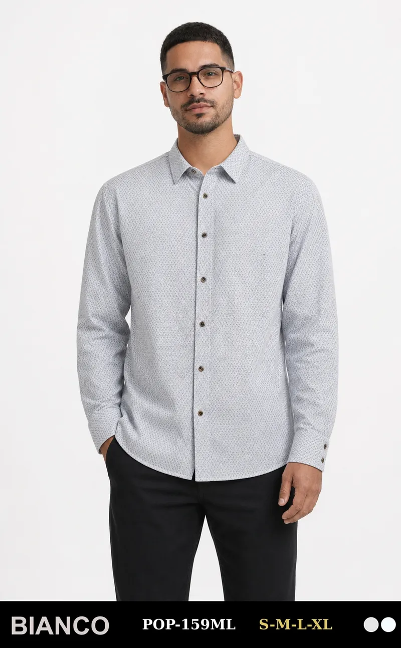 Bianco Camisa de Hombre Gris Textura POP-159ML