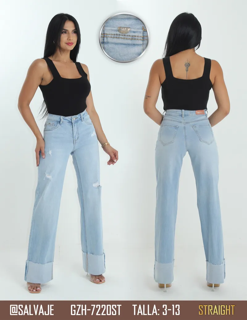 Salvaje Jean de Mujer Recto Hielo Roturas GZH-7220ST