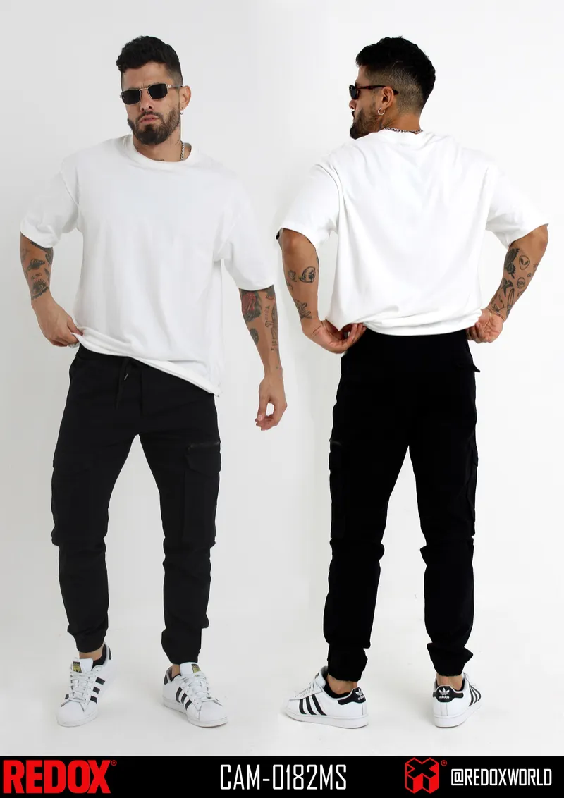 Redox Jogger de Hombre Cargo Negro Liso CAM-0182MS