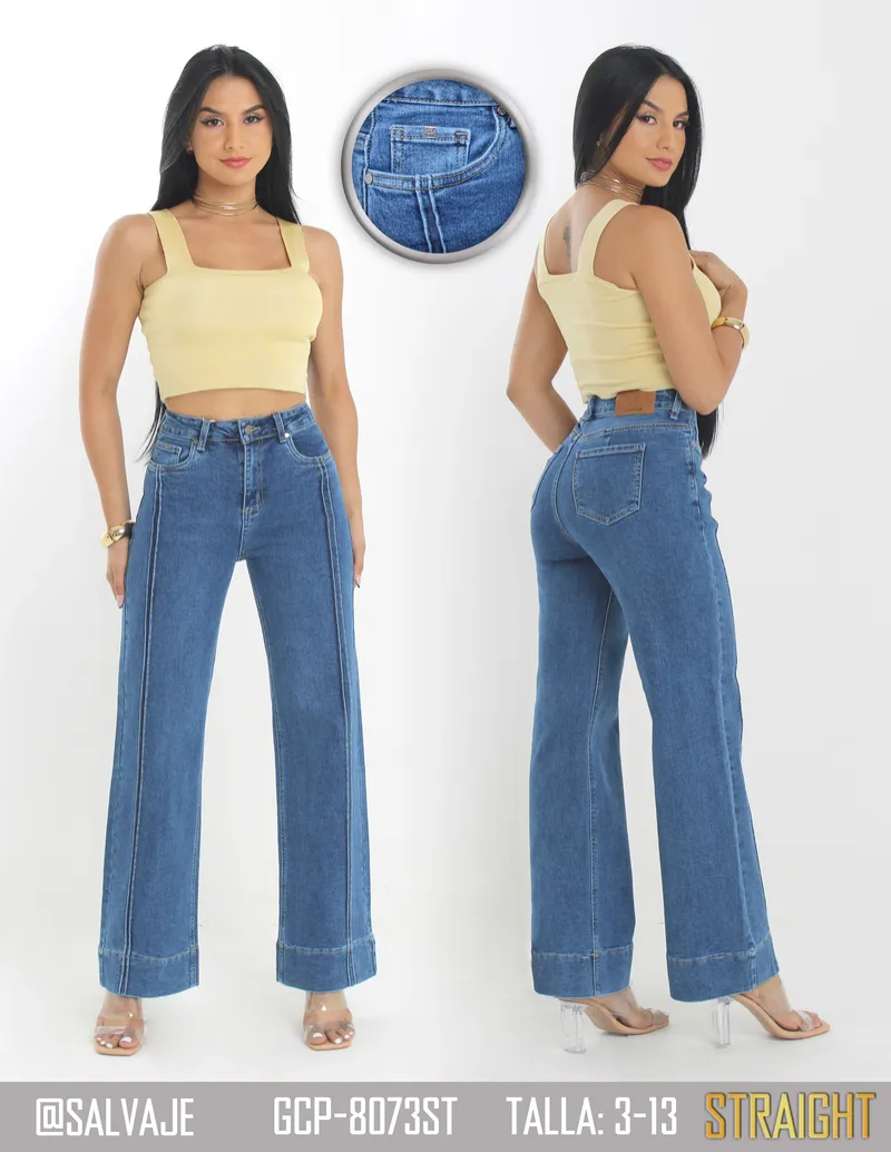 Salvaje Jean de Mujer Recto Azul Medio GCP-8073ST