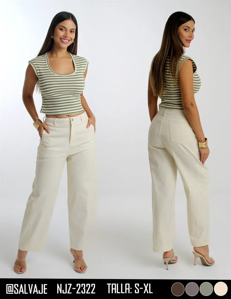 Salvaje Pantalon de Mujer Hueso Tiro Alto NJZ-2322
