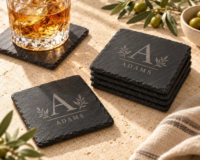 Personalized Black Slate Coasters – Set of 4