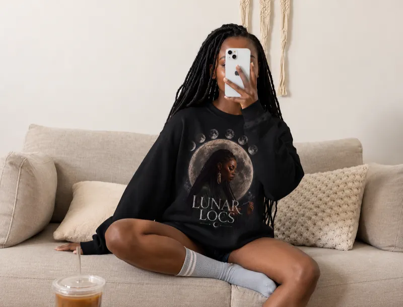 Lunar Locs Portrait Sweatshirt | Moon Phases, Afrocentric Astrology