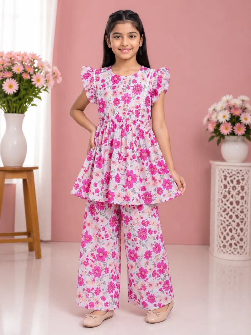 Blossom Breeze Girls Floral Co-Ord Set – Pink