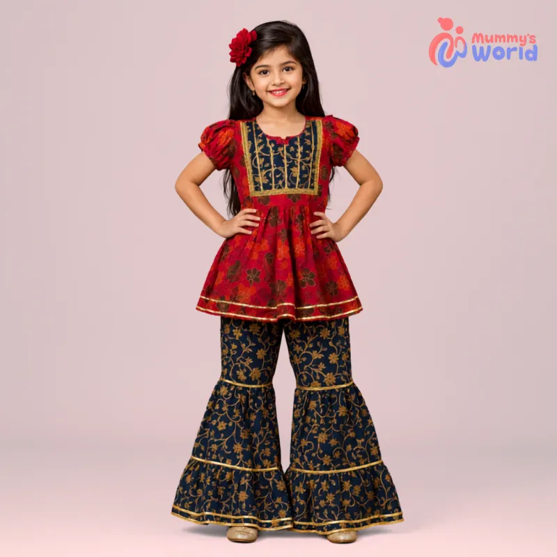 Royal Heritage Girls Party Co-Ord Set – Maroon & Navy