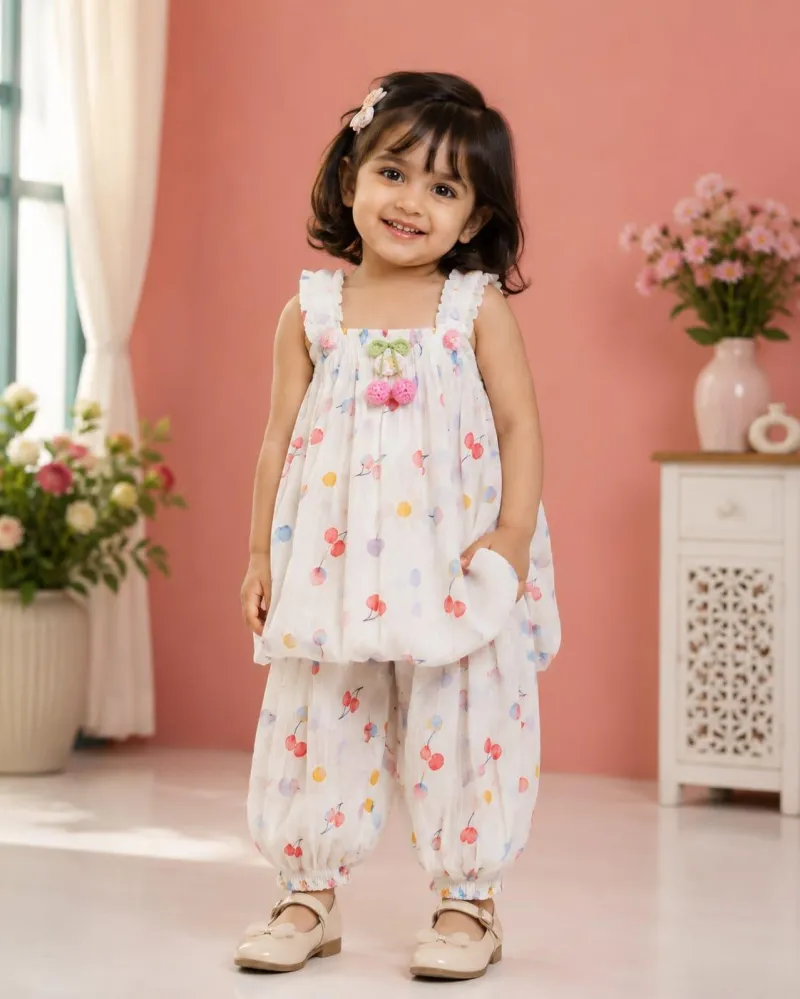 Girls’ Floral Two-Piece Dress Set – 100% Pure Cotton