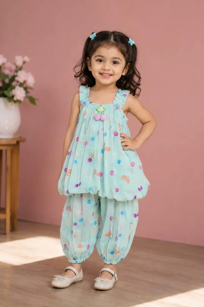 Girls’ Floral Two-Piece Dress Set – 100% Pure Cotton