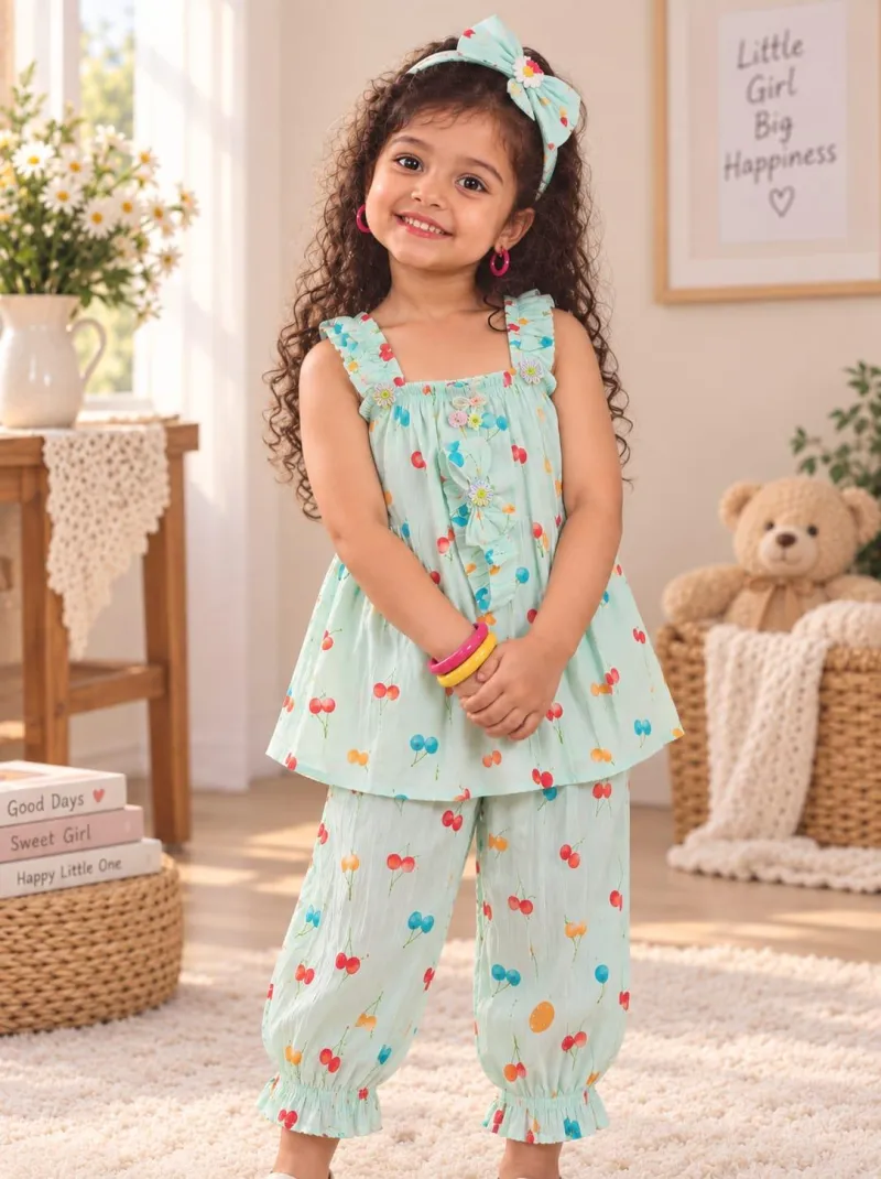 Cherry Balloon Top+Pant+Headband