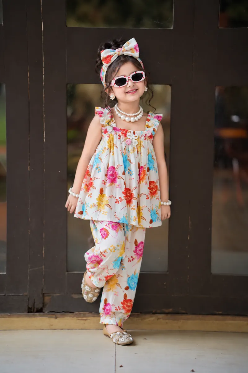 Top, Pant & Headband  Set for Baby Girls 