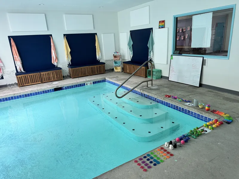 The Pond: an indoor pool with big windows at Clackamas Day School