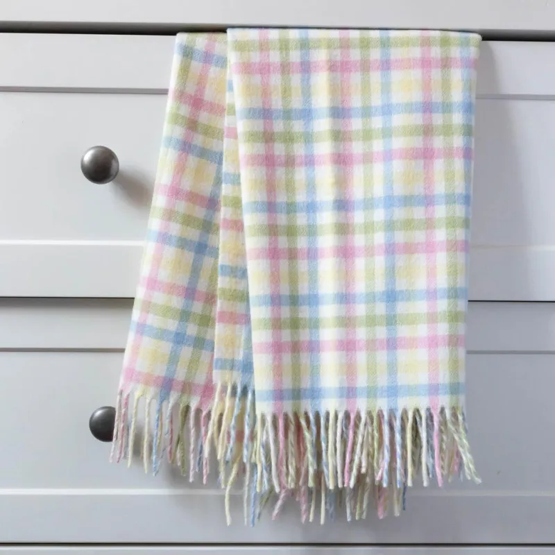 Merino Wool Baby Blanket - Gingham Pastel Multi