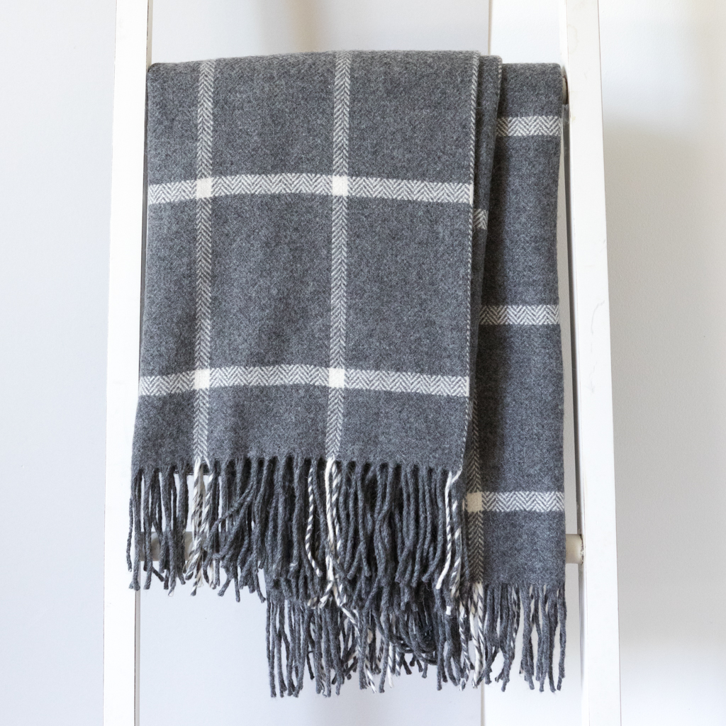 Lambswool Windowpane Grey Blanket
