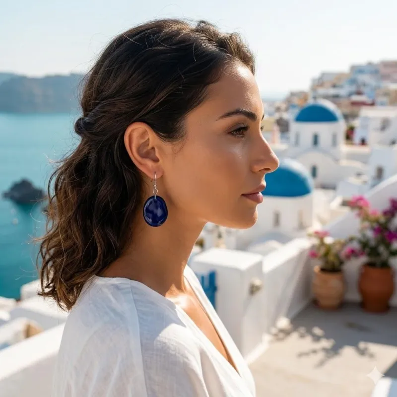 Deep Aegean Navy Tagua Earrings – Handcrafted Artisan Jewelry in Alpaca Silver