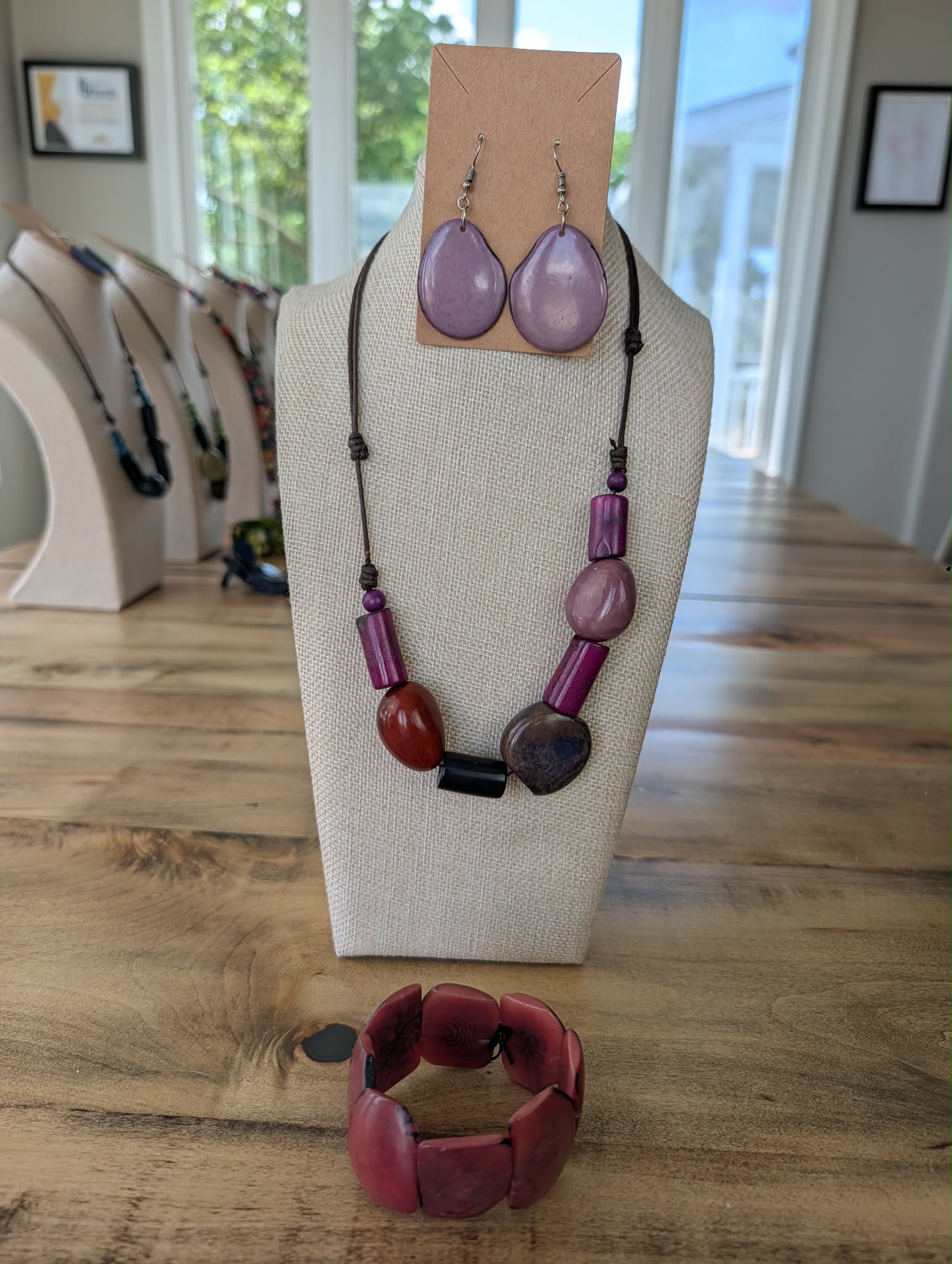 Artisanal Violet & Earth Tagua Jewelry Set
