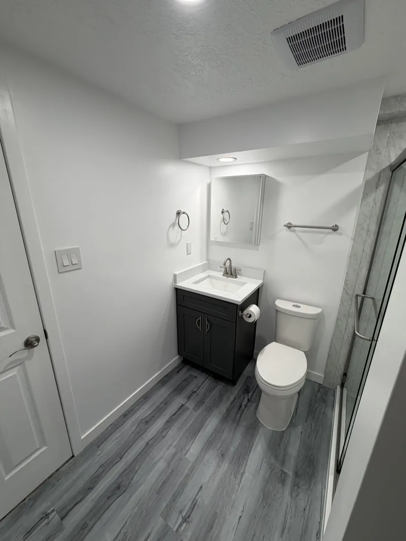 New vanity, flooring and shower