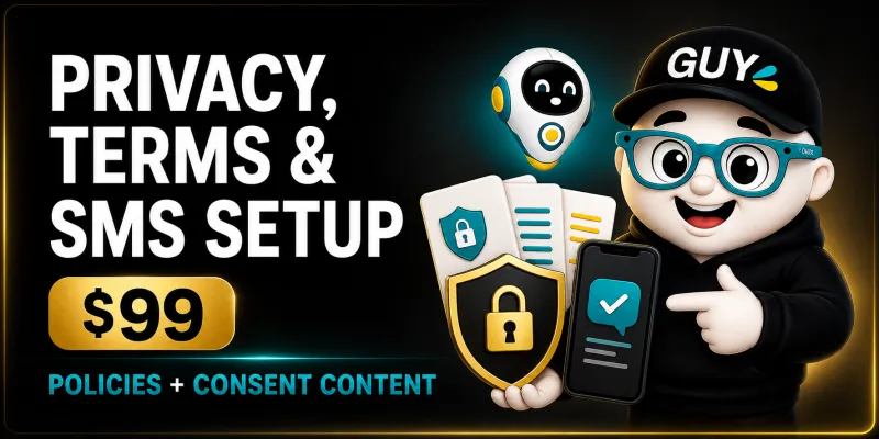Privacy, Terms and SMS Content Setup