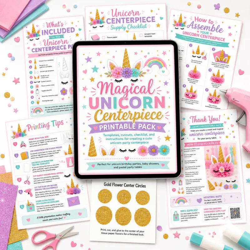 Magical Unicorn Centerpiece Printable Pack